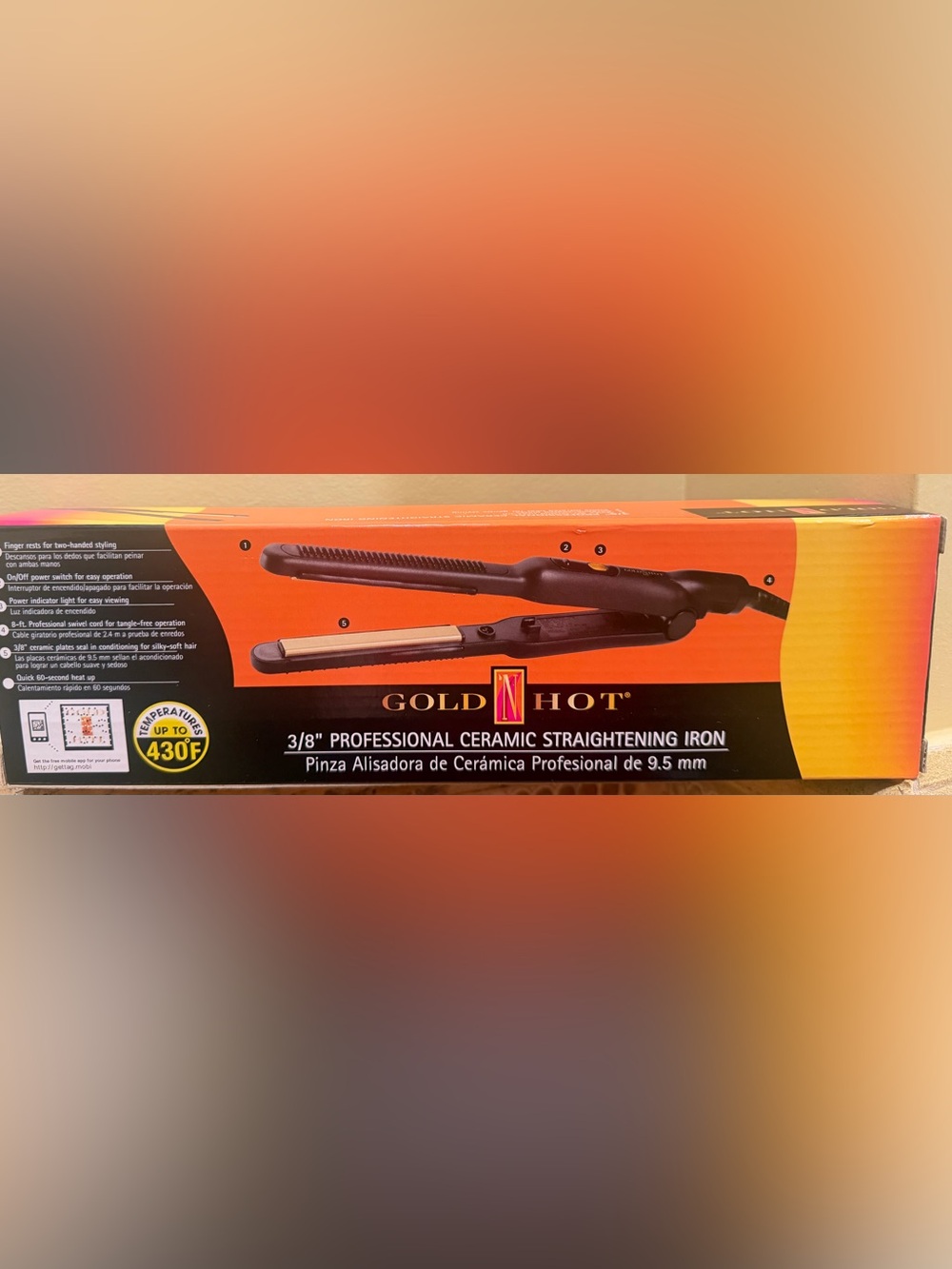 Gold 'N Hot 3/8" Professional Ceramic Straightening Iron - Orange